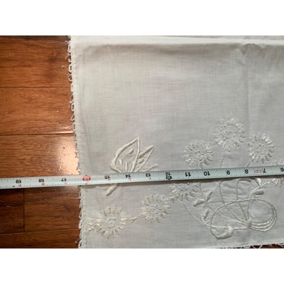 Hand-Embroidered White Linen Table Runner With Floral & Butterfly Design 42x16 - Picture 4 of 9
